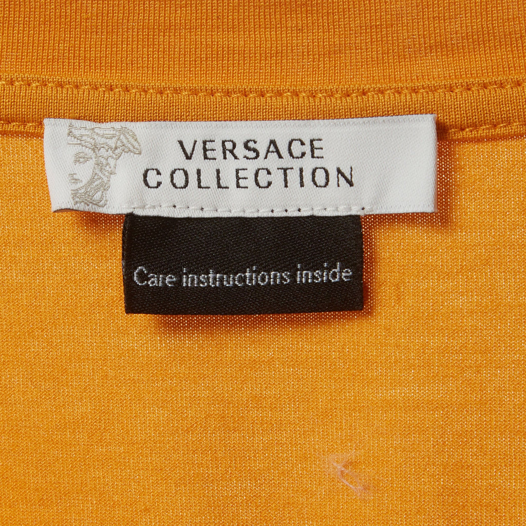 Versace Collection Orange Medusa Head Printed Cotton Crewneck T-Shirt