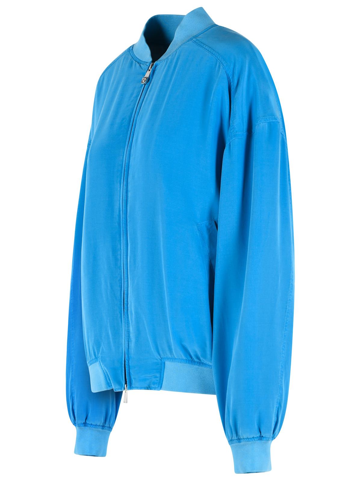Blouson With Zip In Light Blue Silk Poplin