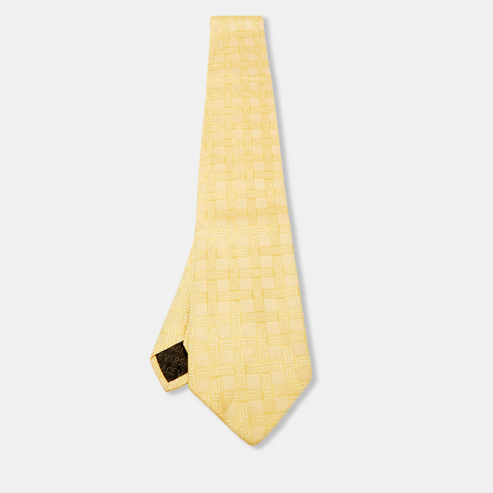 Versace Yellow Greca Pattern Silk Tie