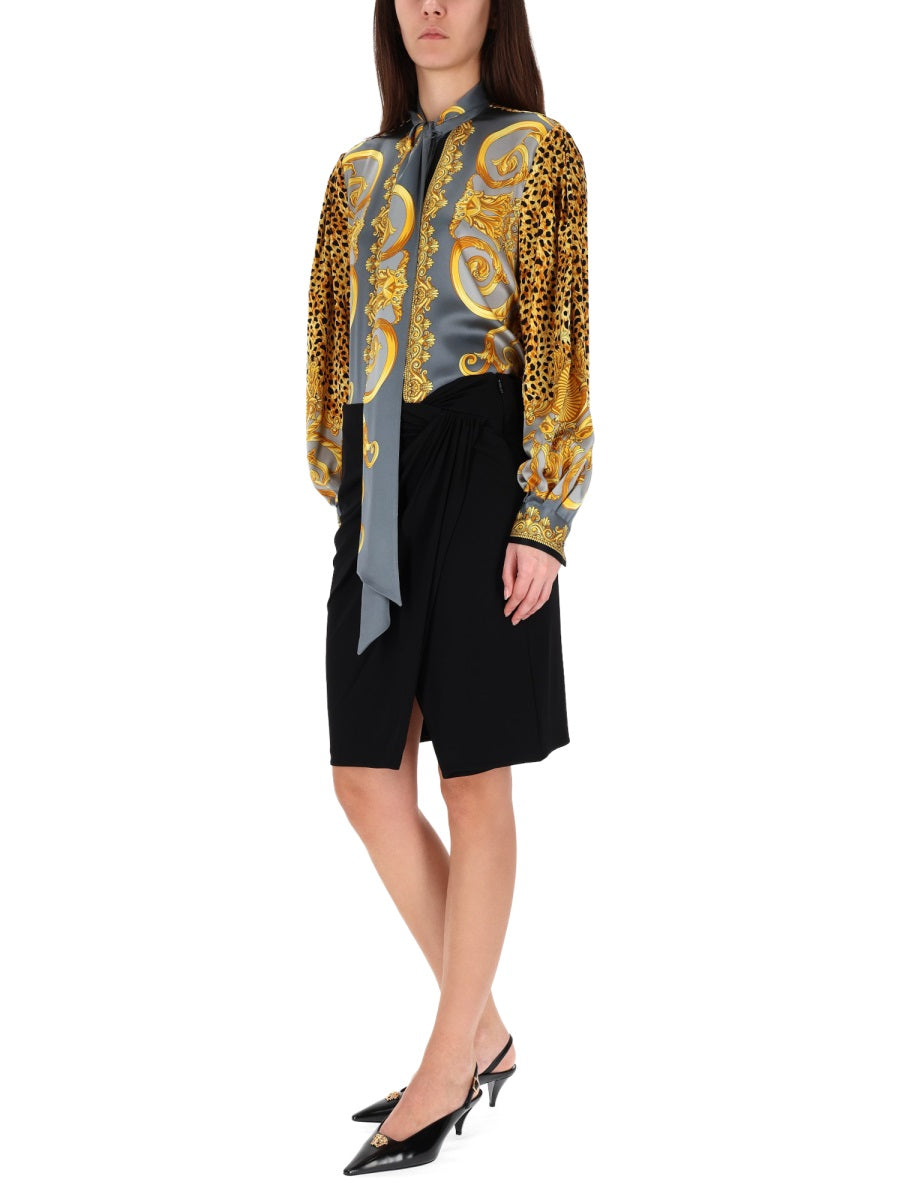 Black Asymmetrical Draped Midi Skirt