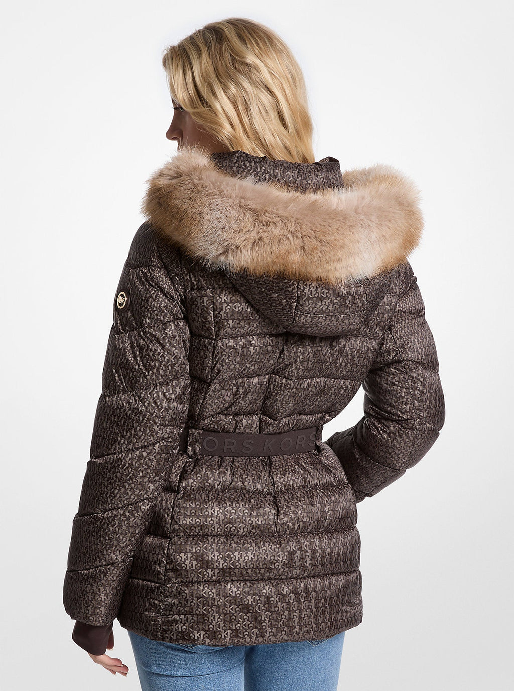Faux Fur Trim Belted Puffer Jacket