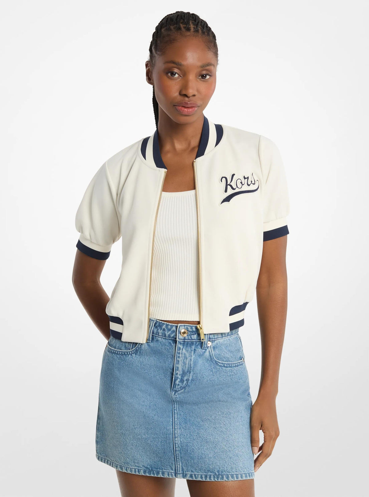 Sporty Piqué Cropped Short-Sleeve Jacket