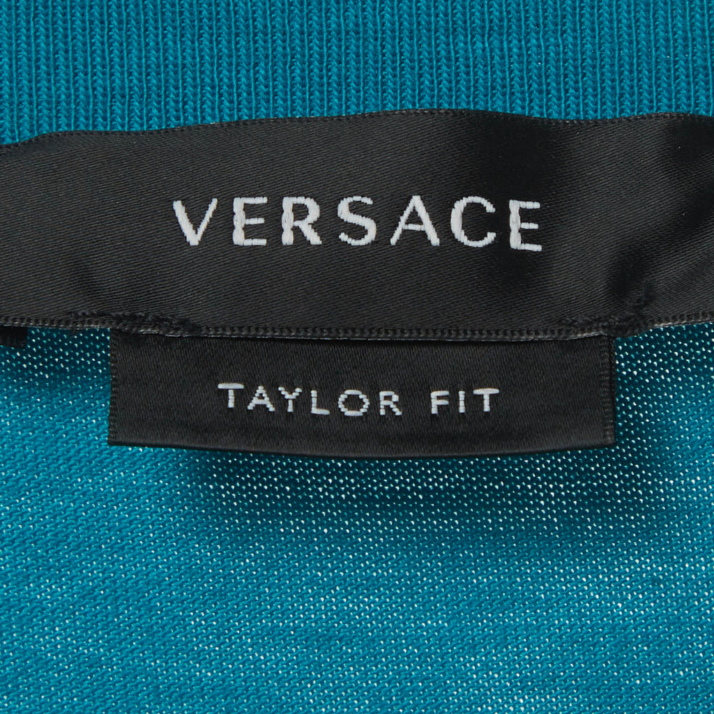 Versace Blue Flock Logo Cotton Jersey Taylor Fit T-Shirt