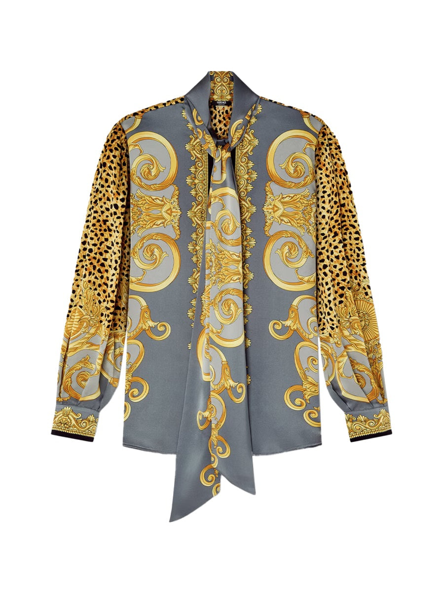 Grey Silk Baroque Blouse