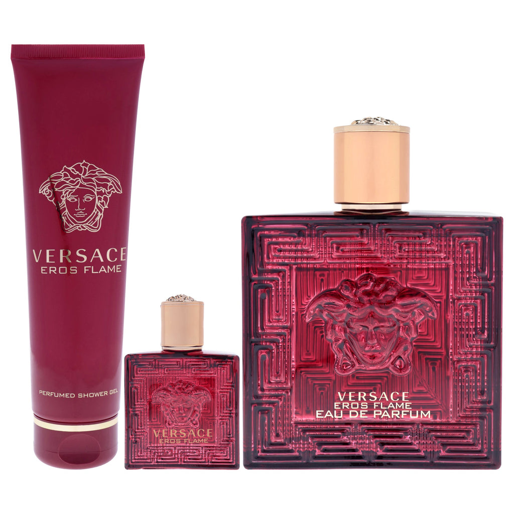 Versace Eros Flame by Versace for Men - 3 Pc Gift Set 3.4oz EDP Spray, 0.17oz EDP Spray (Mini), 5oz Bath and Shower Gel