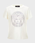 Girls' Medusa Greca Print Tee In White/silver