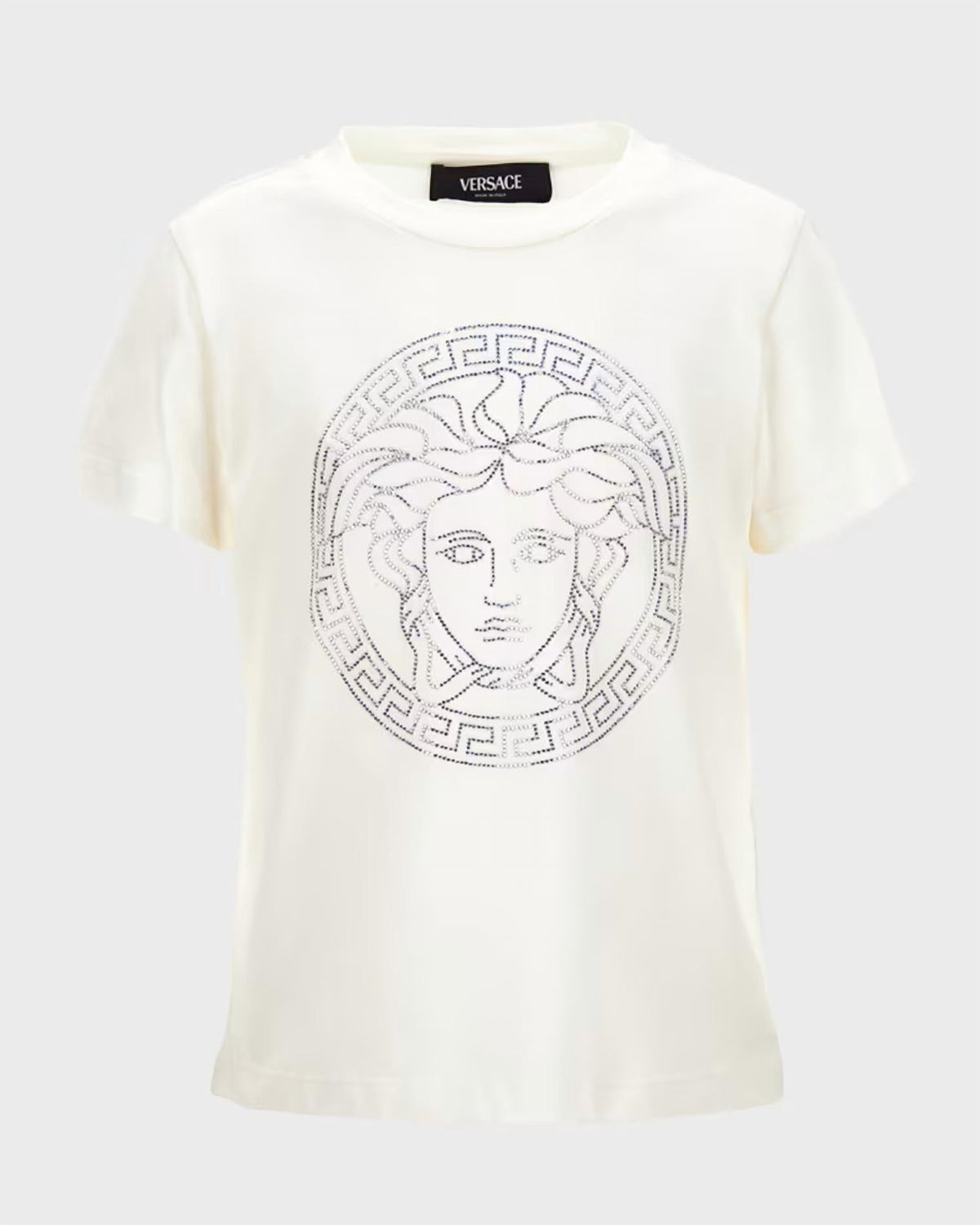Girls' Medusa Greca Print Tee In White/silver