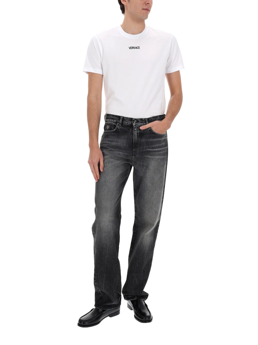 Medusa Detail Faded Black Jeans