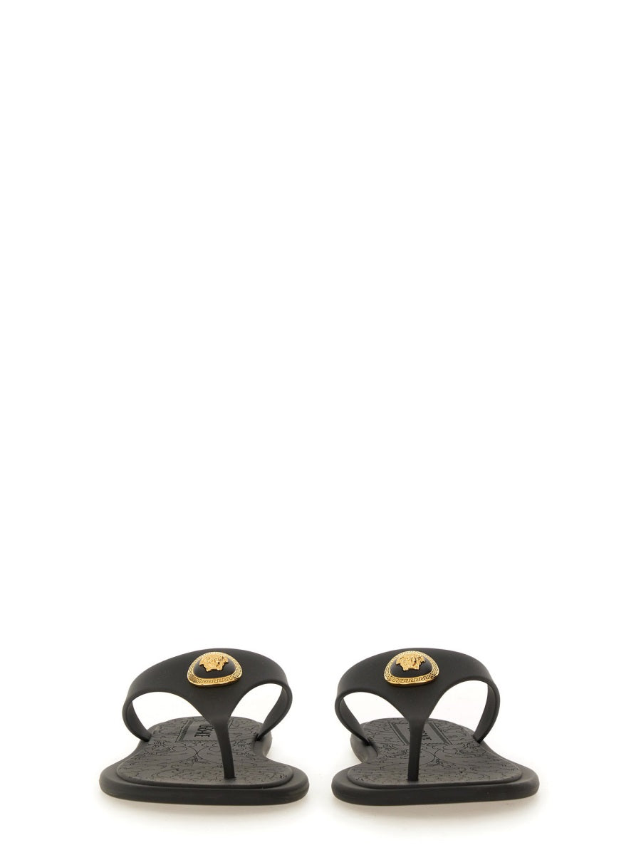 Black Alia Gold Emblem Rubber Sandals