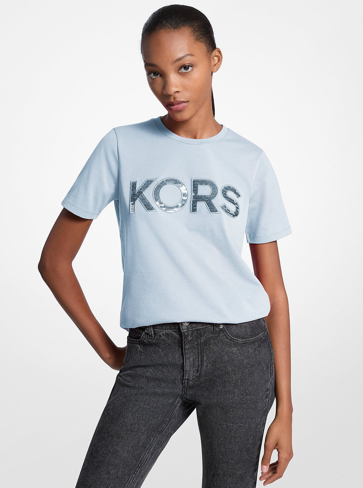Sequined Logo Cotton T-Shirt