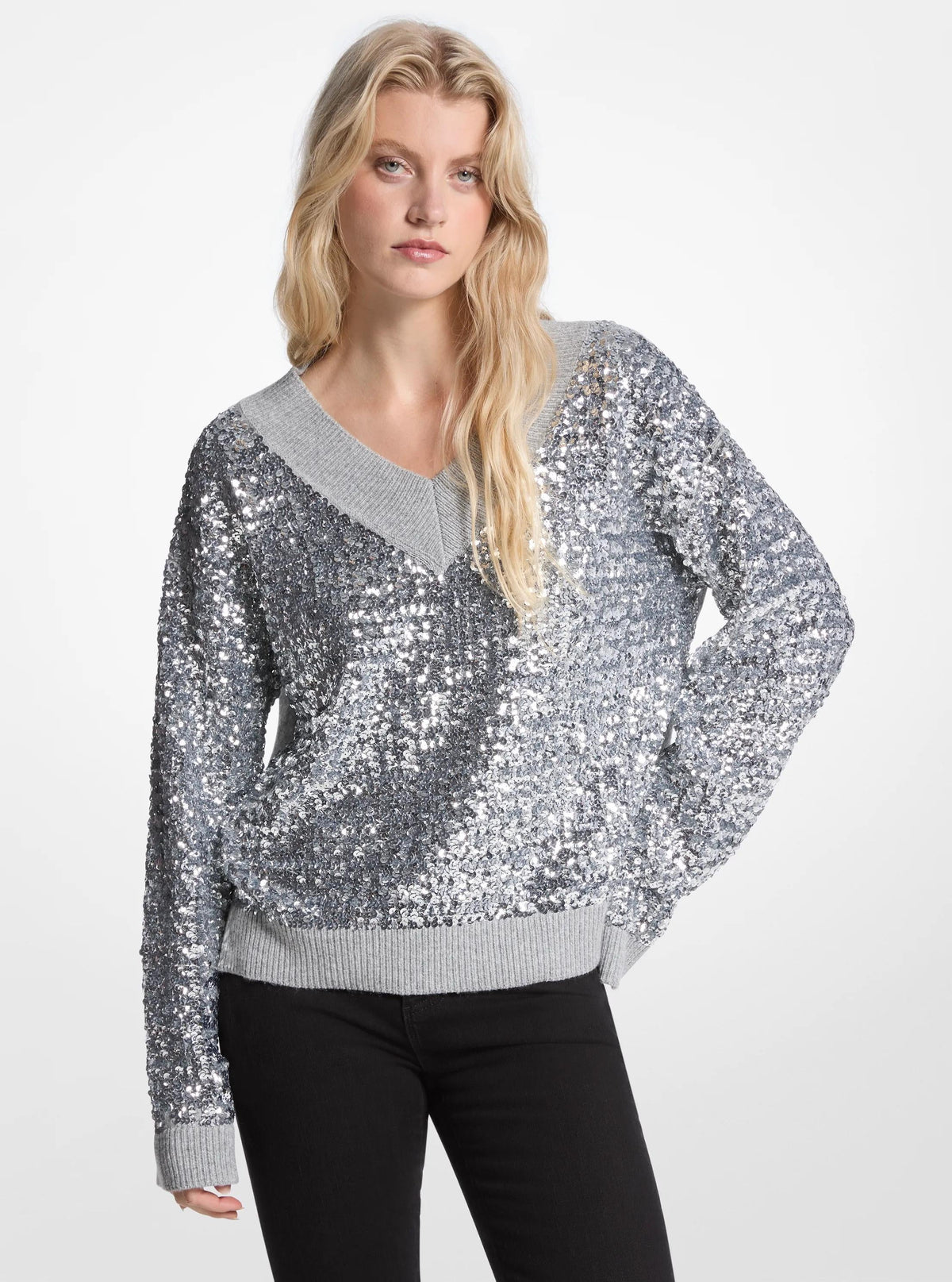 Sequined Cotton Blend Sweater