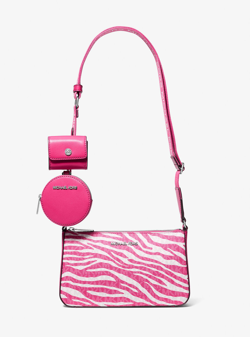 Jet Set Leather Medium Animal Print Logo Crossbody Bag with Case for Apple Airpods Pro