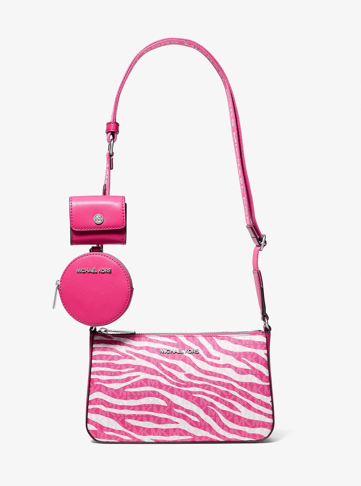 Jet Set Leather Medium Animal Print Logo Crossbody Bag with Case for Apple Airpods Pro