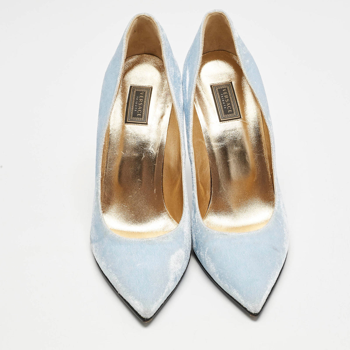 Versace Blue Velvet Pointed Toe  Pumps