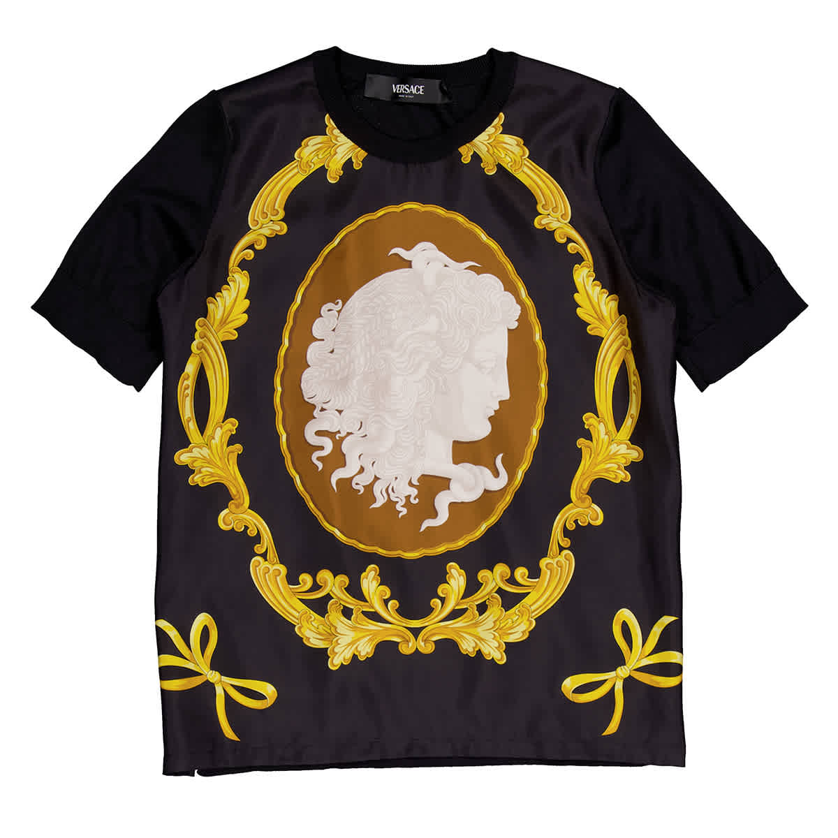 Versace Cameo Silk-Foulard Wool Knit Top