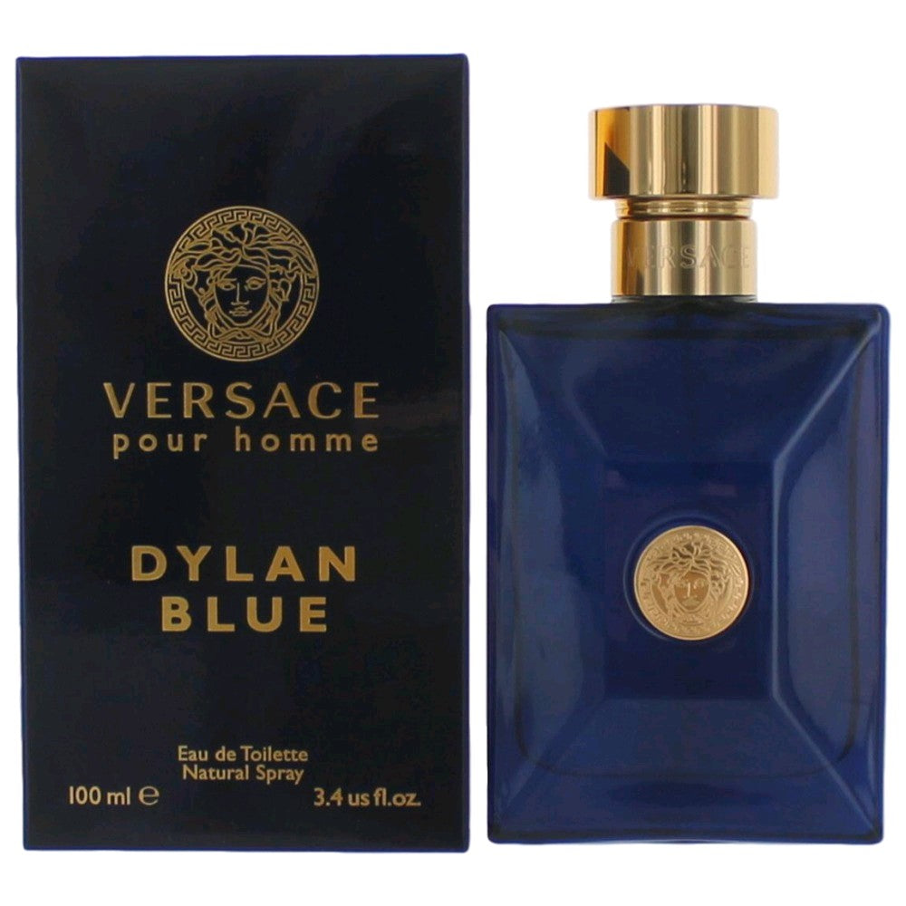 2pcs Versace Pour Homme Dylan Blue by Versace, 3.4 oz Eau De Toilette Spray for Men