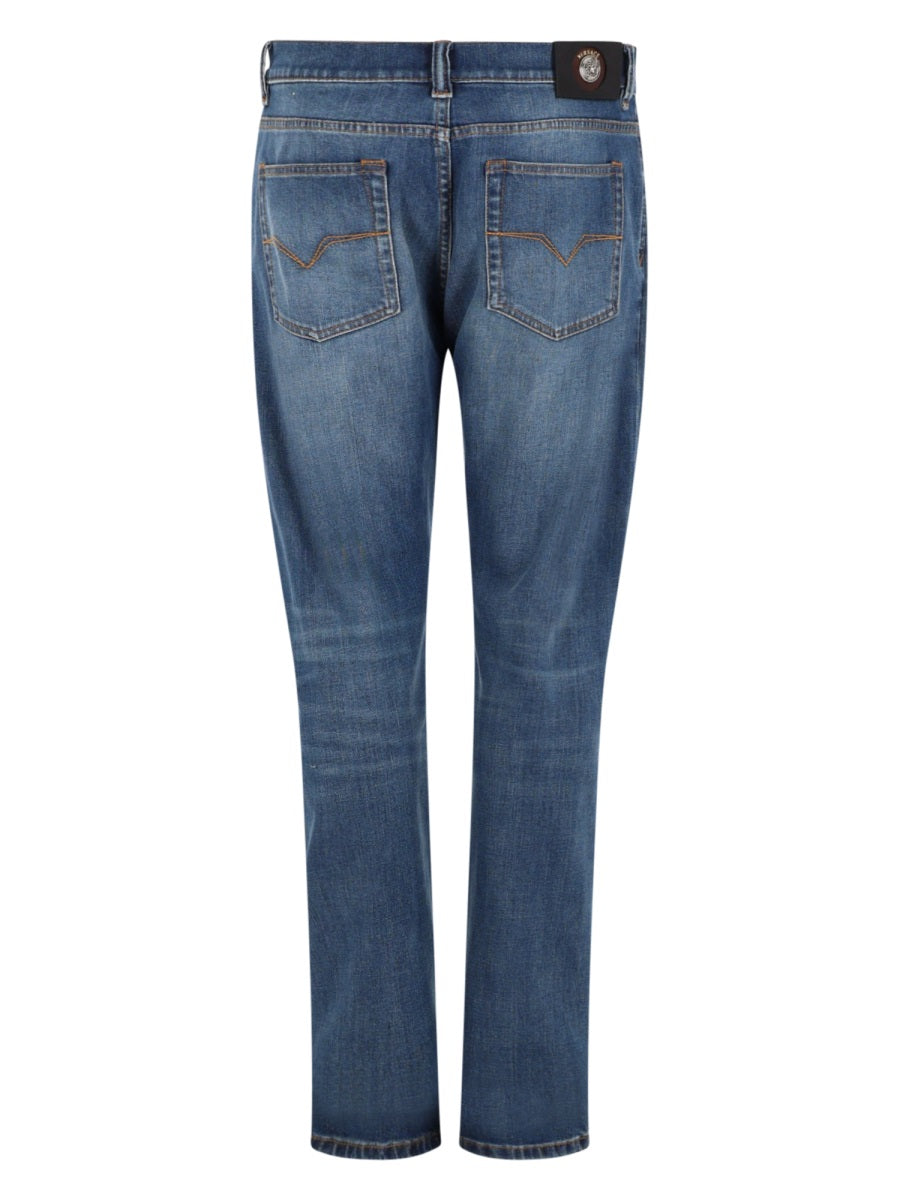 Straight-Leg Fading Denim Jeans