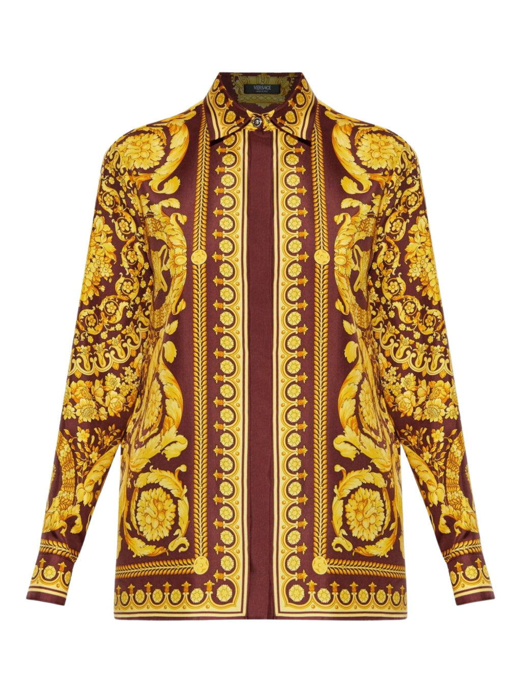 Brown Baroque Print Silk Shirt