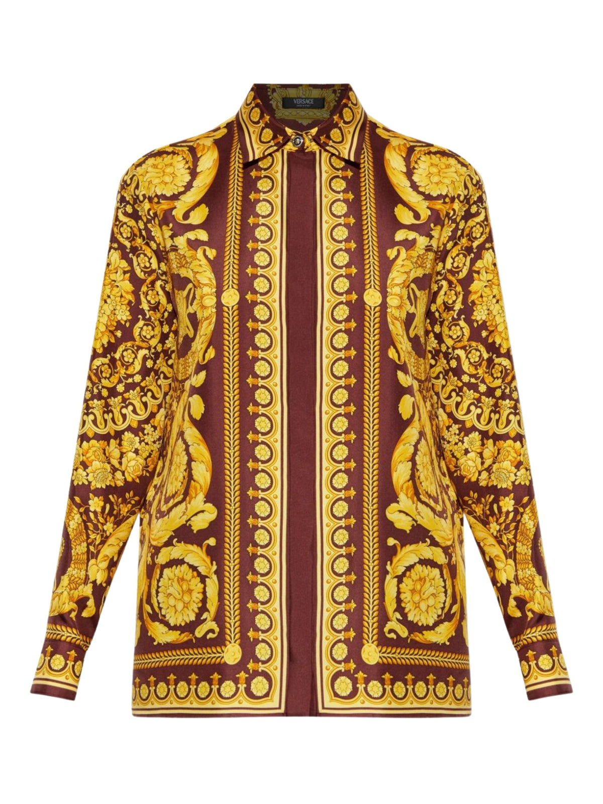 Brown Baroque Print Silk Shirt