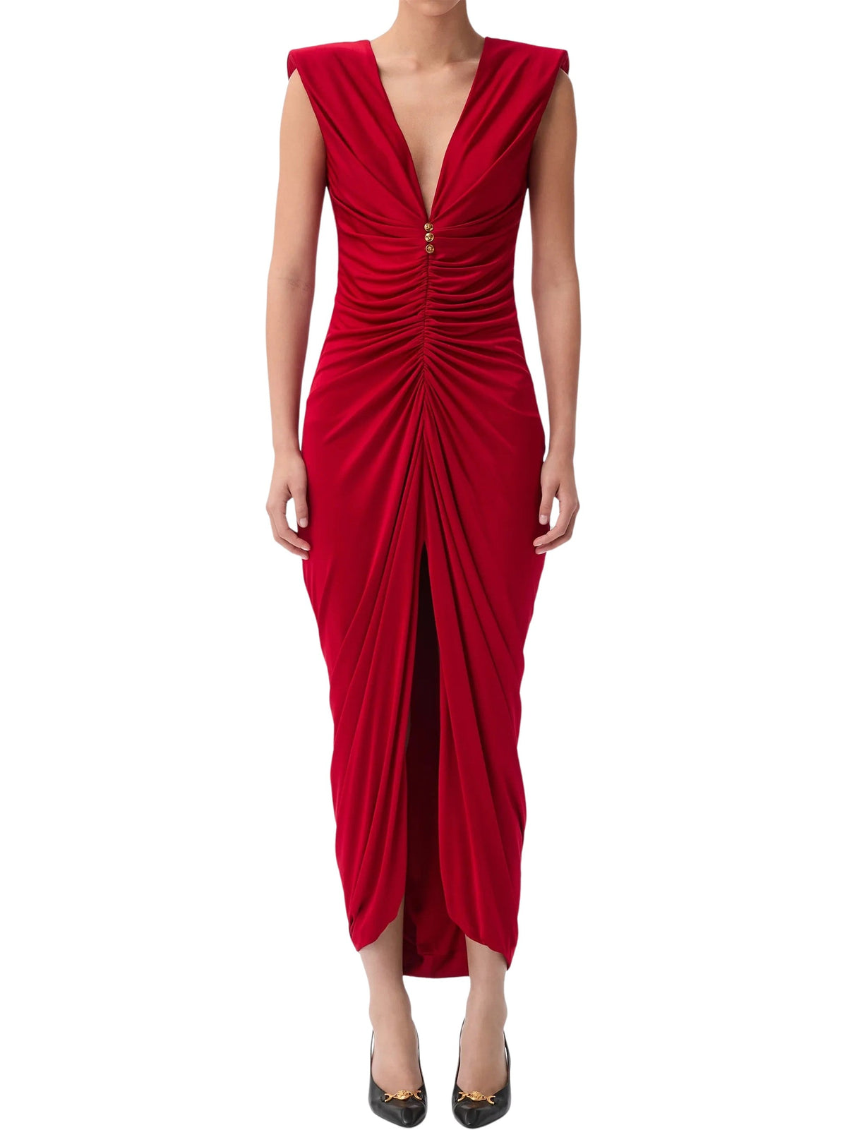 Viscose-Jersey Deep V-Neck Midi Gown