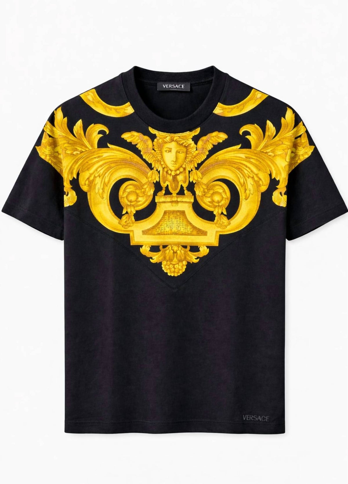 Medusa Print Cotton Tee In Black/gold