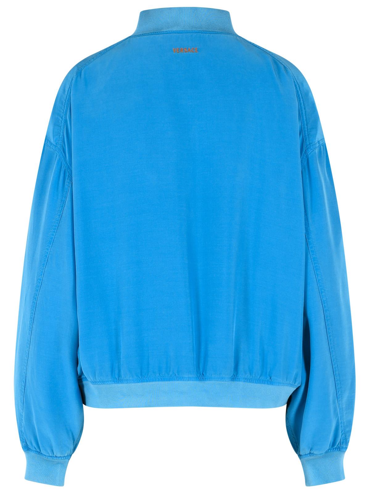 Blouson With Zip In Light Blue Silk Poplin
