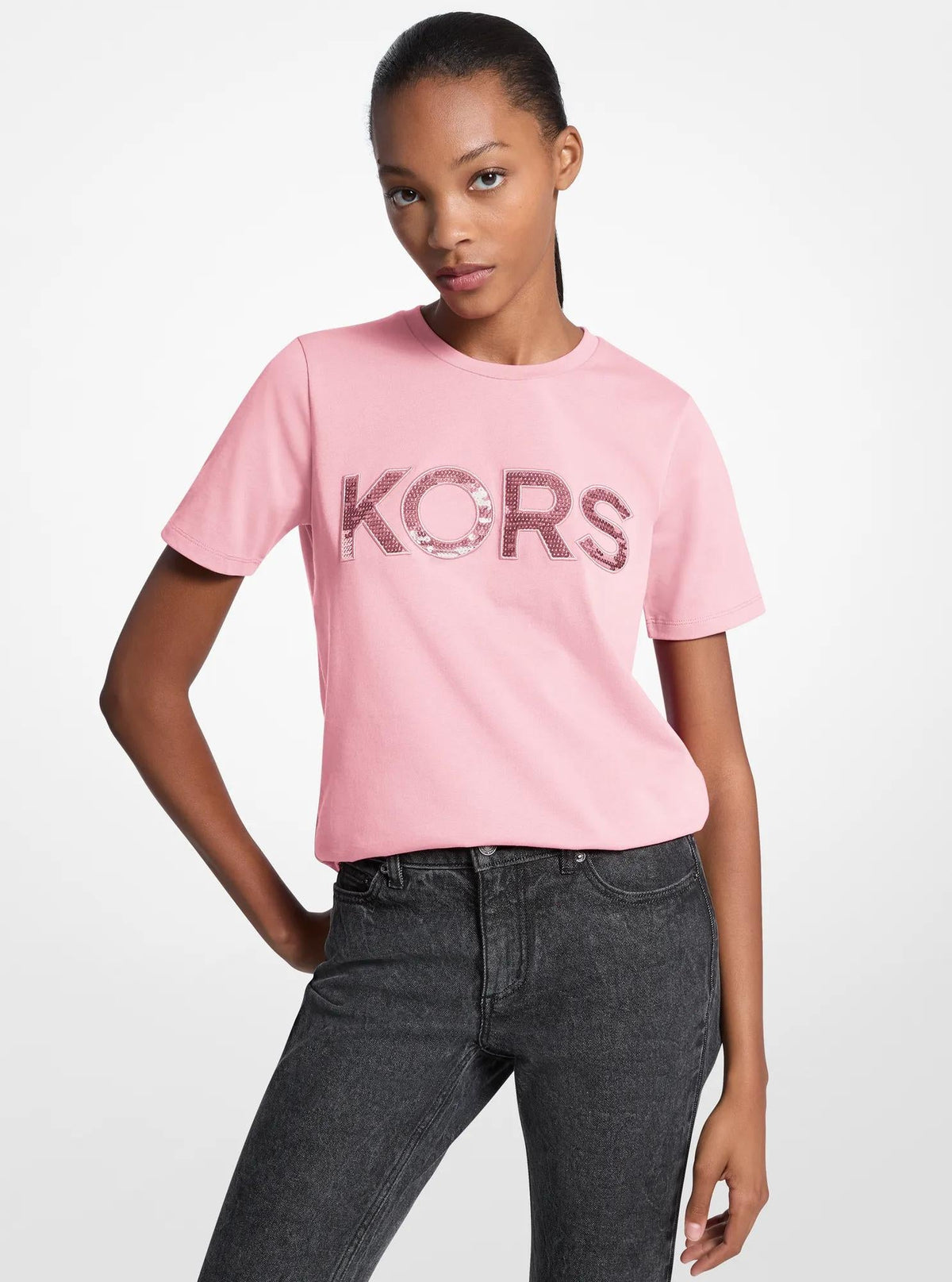 Sequined Logo Cotton T-Shirt