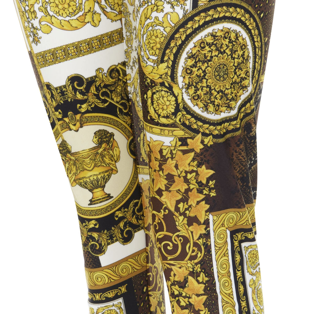 VERSACE 2021 Mosaic Barocco brown gold print stretchy legging pant IT44 L
