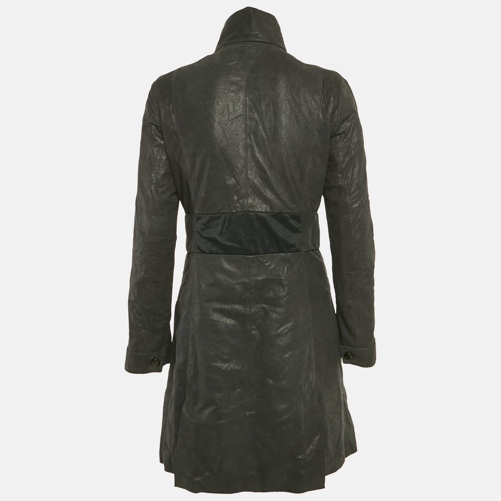Versace Jeans Couture Black Leather Trench Coat