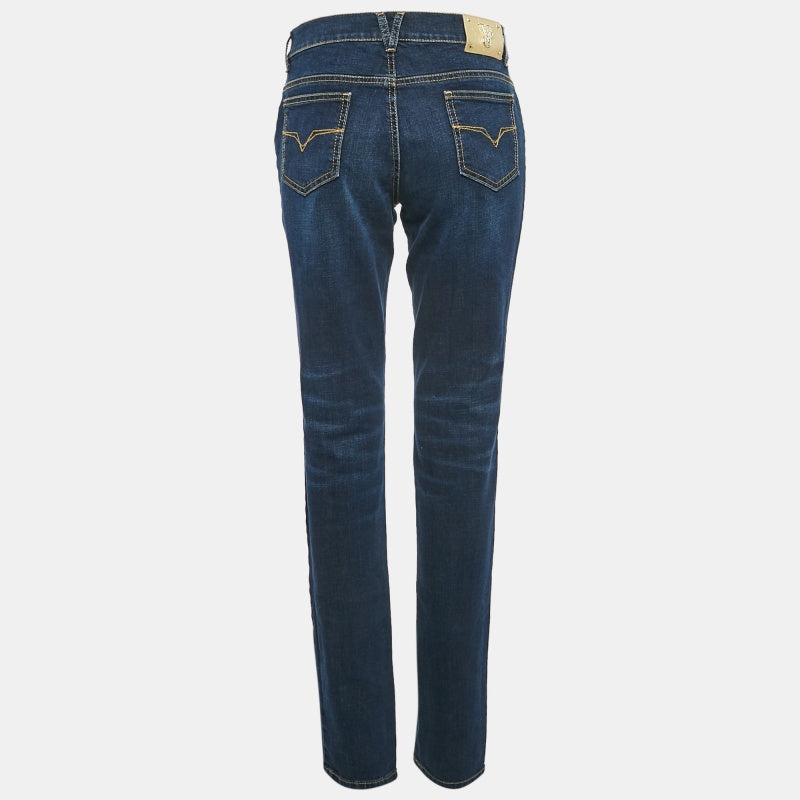 Versace Jeans Navy Blue Studded Denim Skinny Jeans L Waist