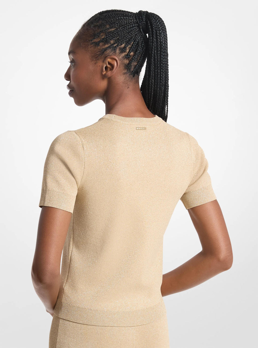 Laser Cut Metallic Stretch Knit Top