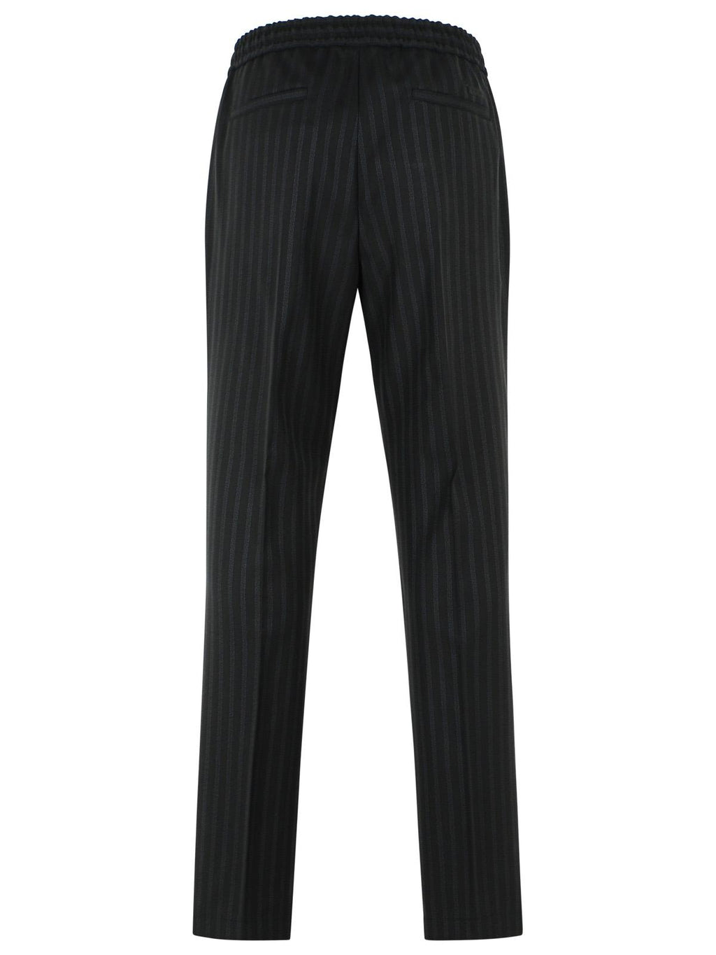 Black Jacquard Greek Pattern Wool Straight-Leg Pants