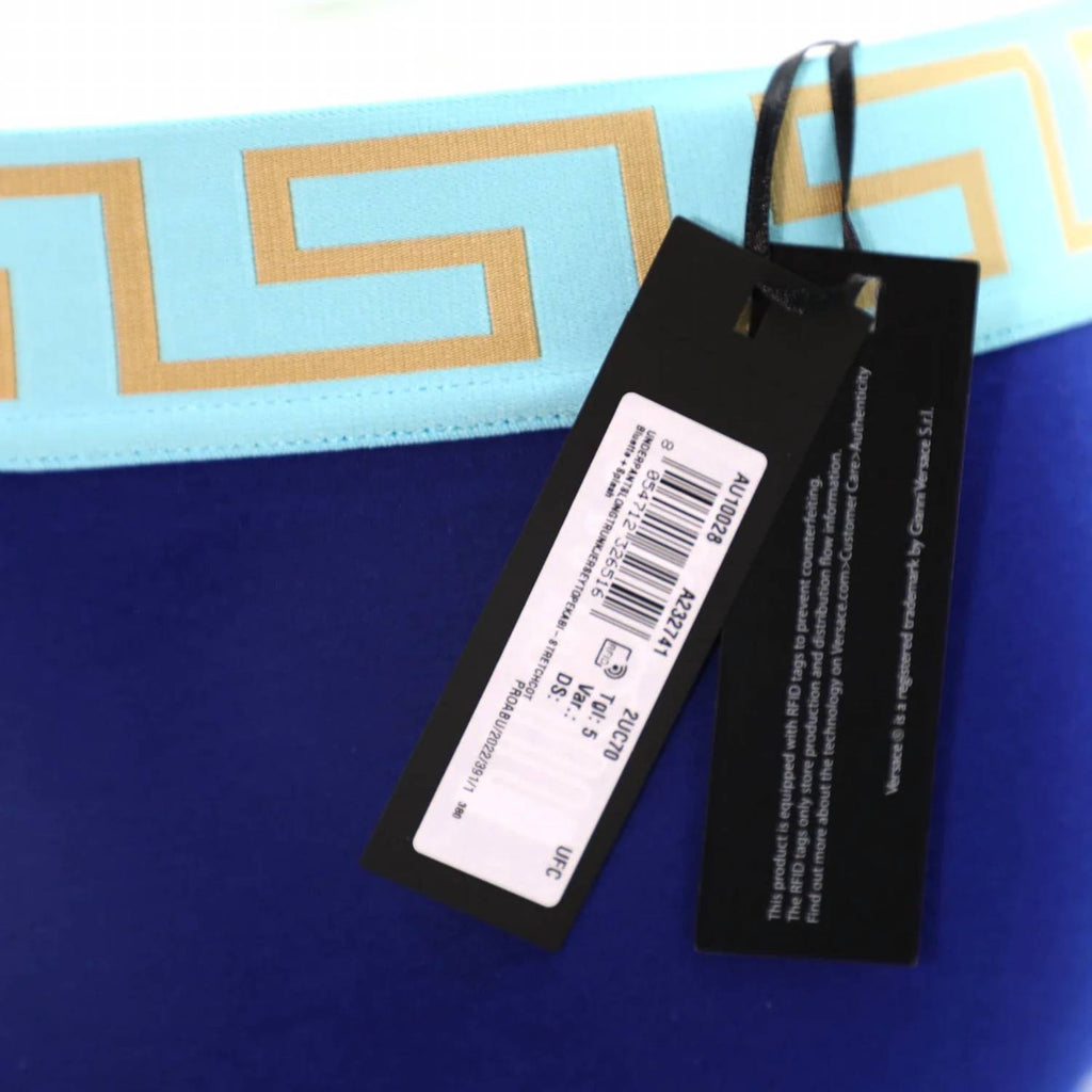 Men's Long Trunk With Greca In Bluette+Splash