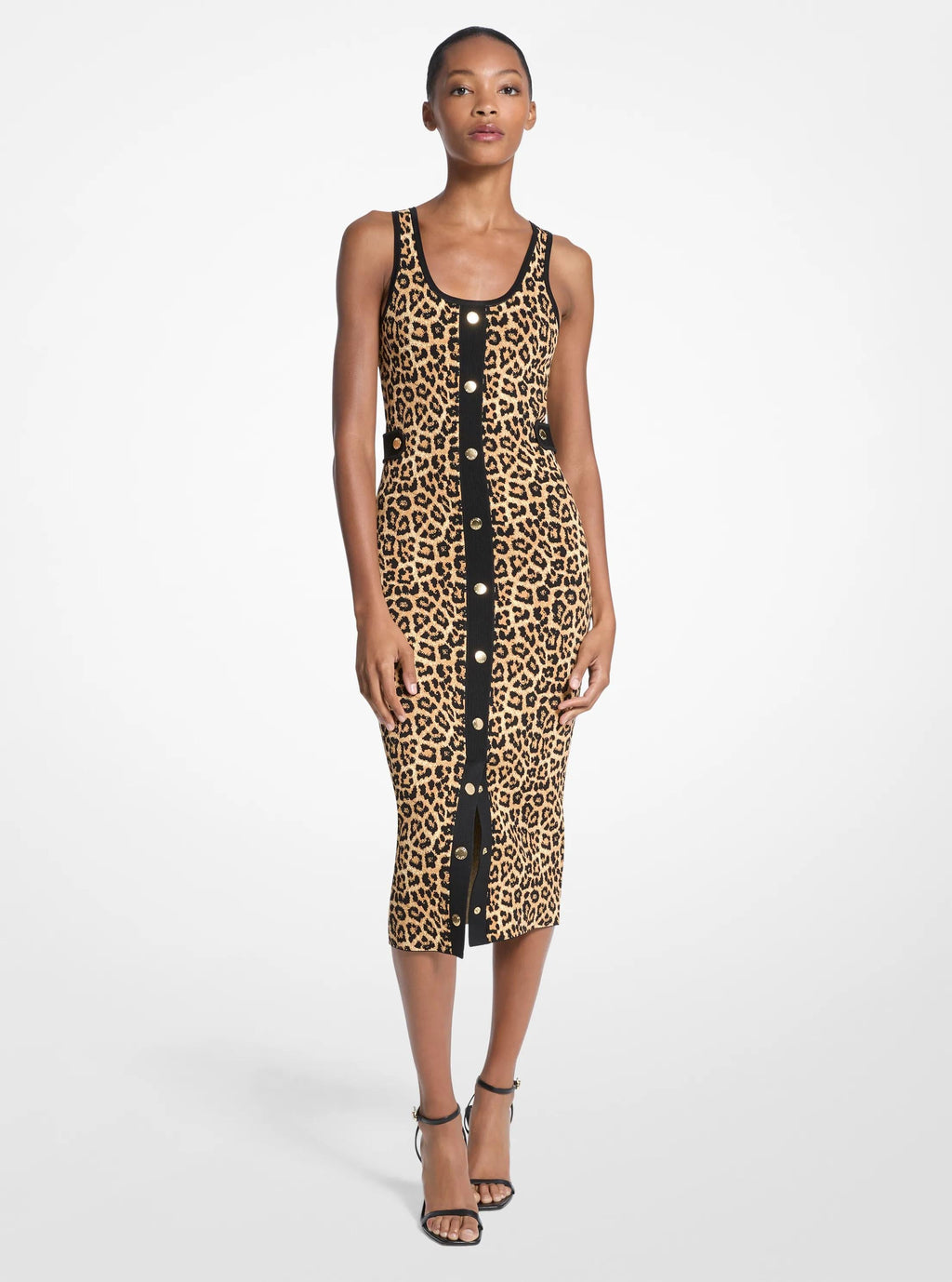 Leopard Print Stretch Viscose Midi Tank Dress