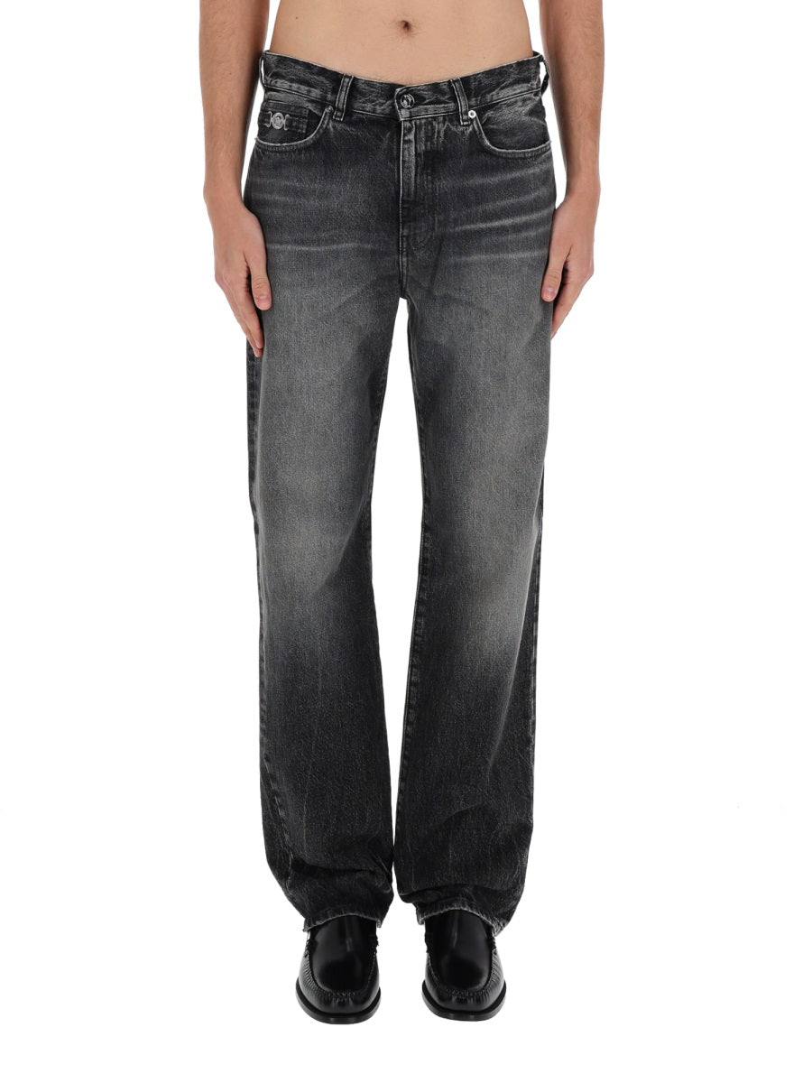 Medusa Detail Faded Black Jeans