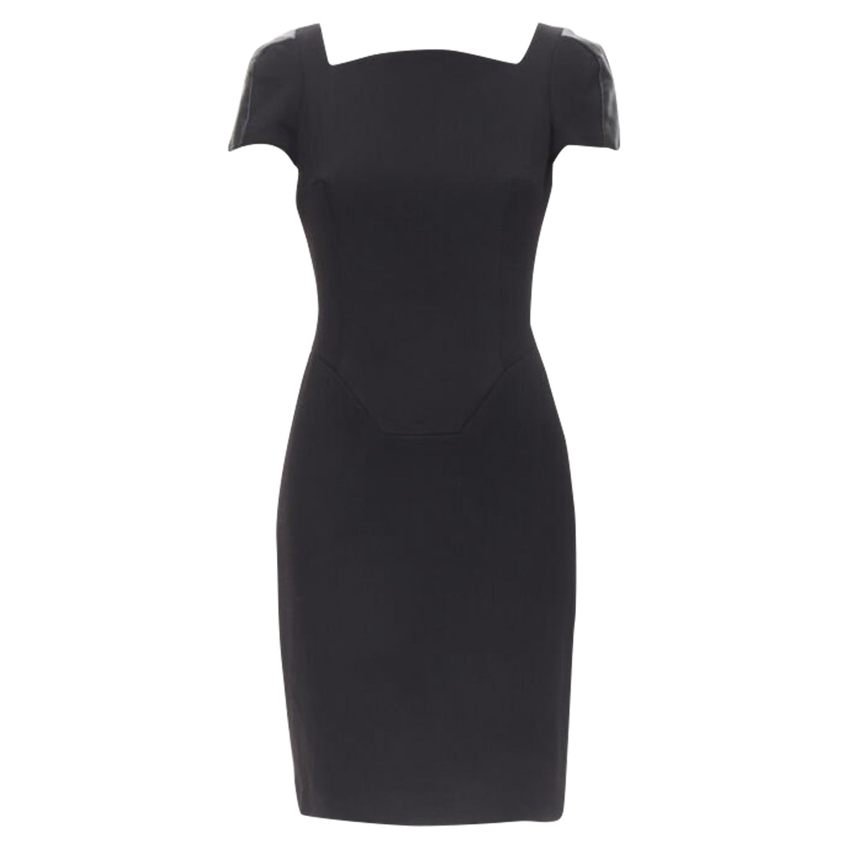 Versace square neckline leather cap sleeve bodycon sheath dress
