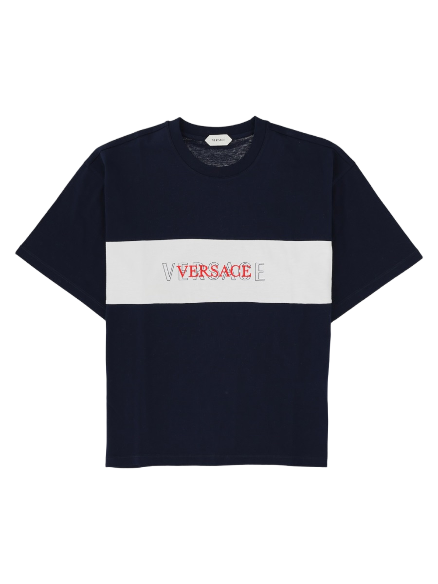 Blue Logo Striped Short-Sleeve Cotton T-Shirt