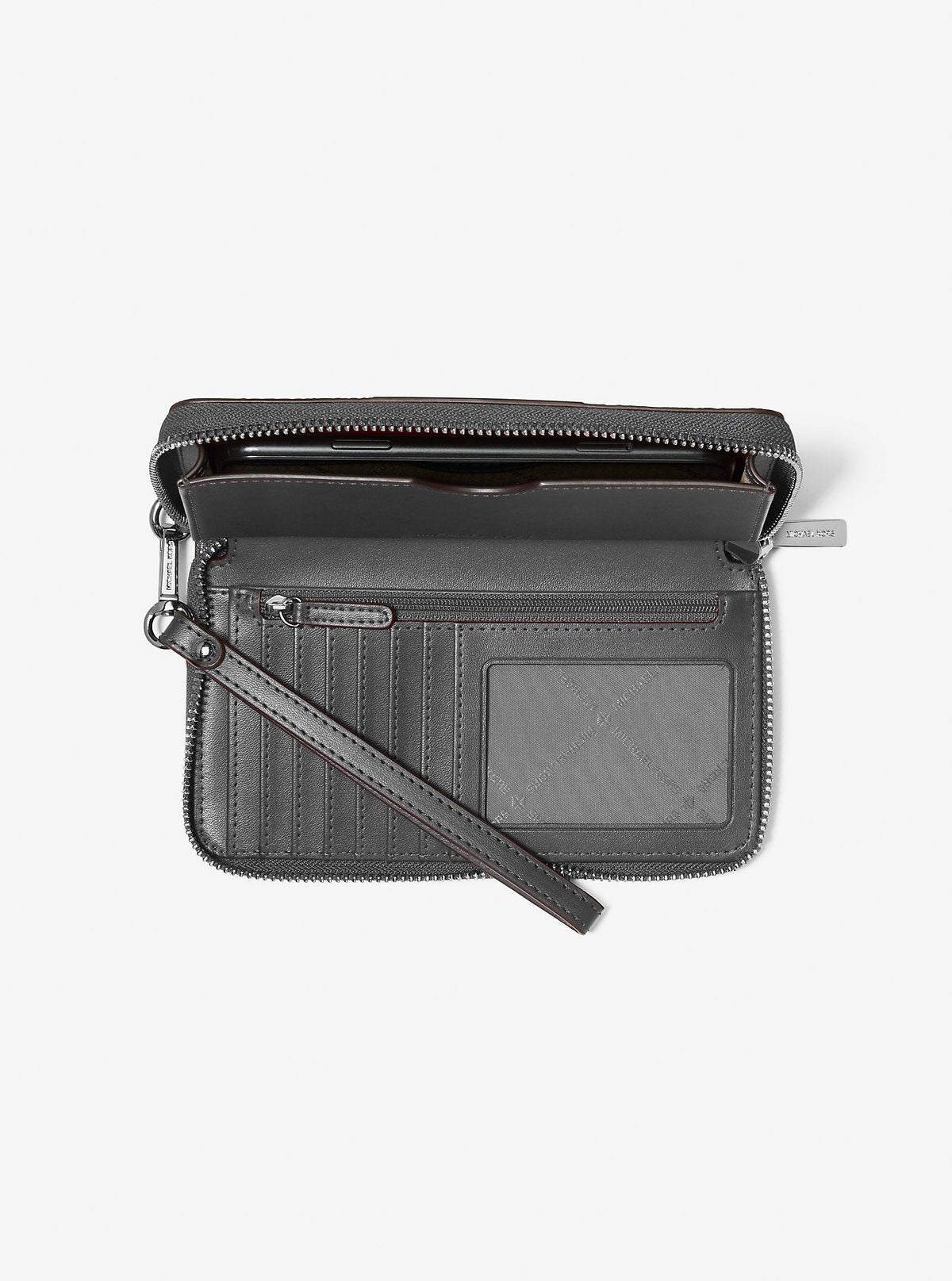Jet Set Large Metallic Signature Logo Stripe Smartphone Wallet