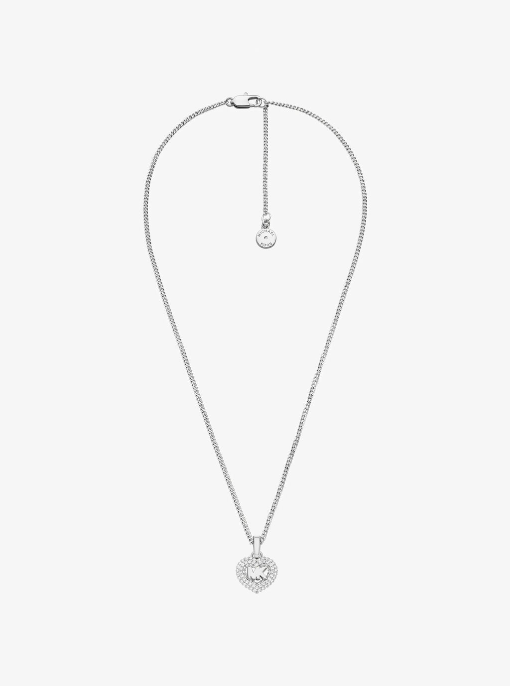 Pavé Heart and Logo Necklace and Hoop Earrings Jewelry Gift Set