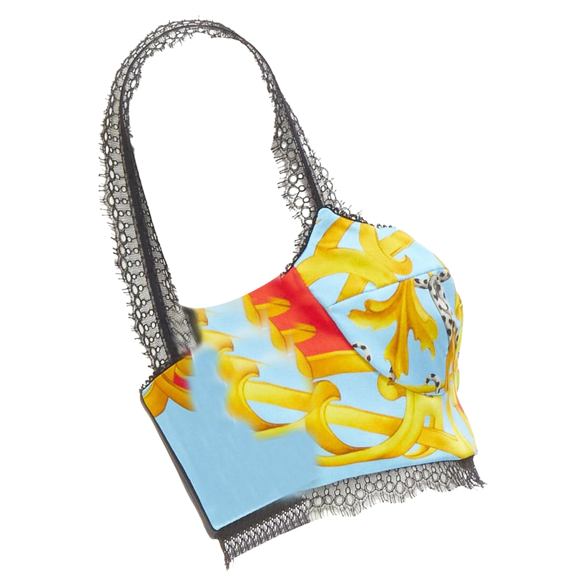 Versace print lace boned bustier top