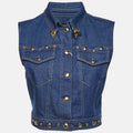 Versace Jeans Couture Blue Denim Studded Cropped Vest