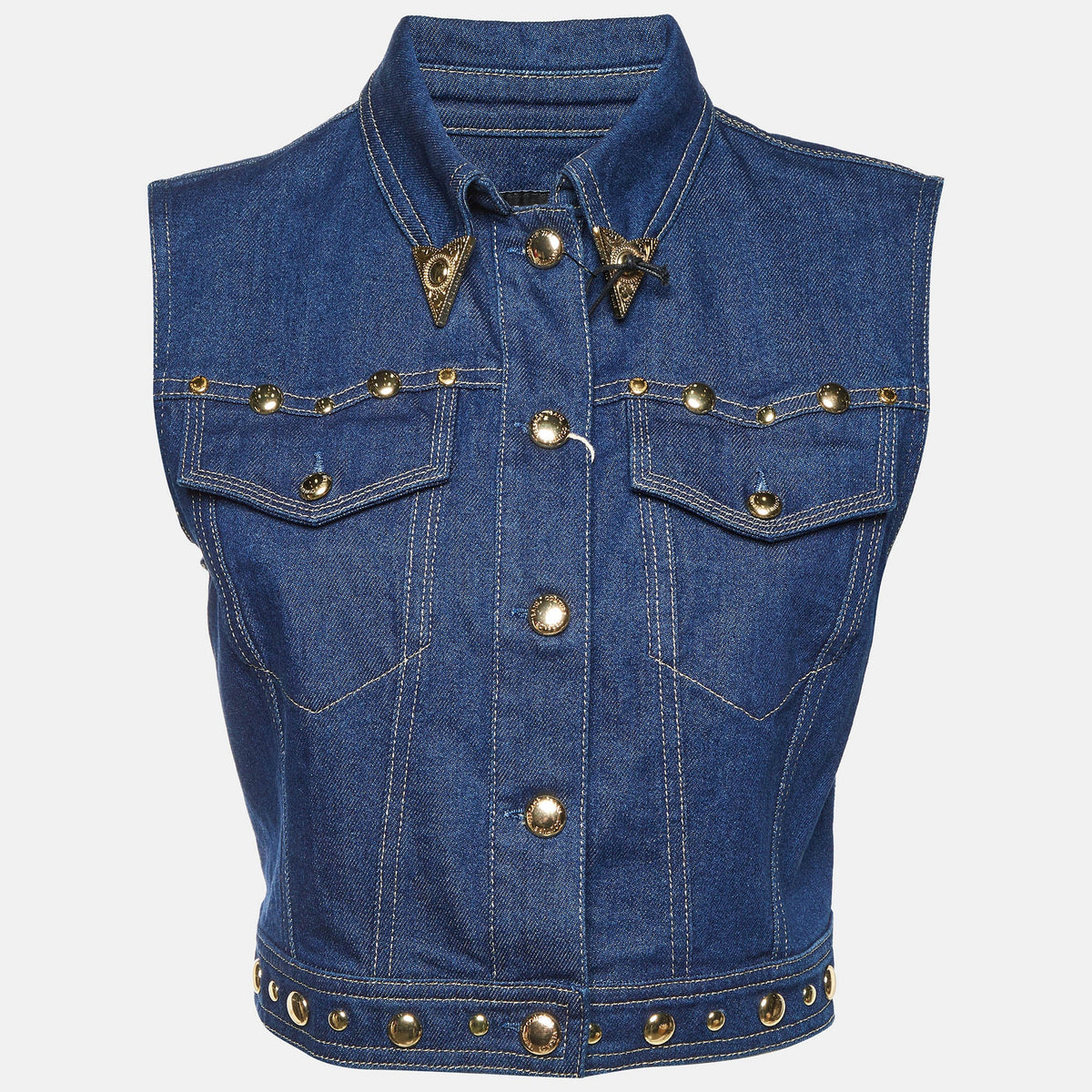Versace Jeans Couture Blue Denim Studded Cropped Vest