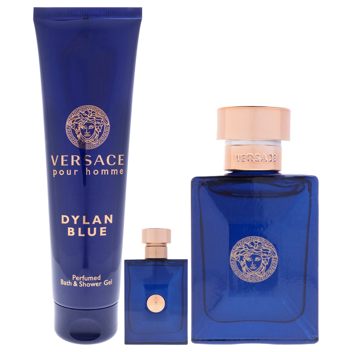 Dylan Blue by Versace for Men - 3 Pc Gift Set 3.4oz EDT Spray, 0.17oz EDT Splash (Mini), 5oz Bath and Shower Gel
