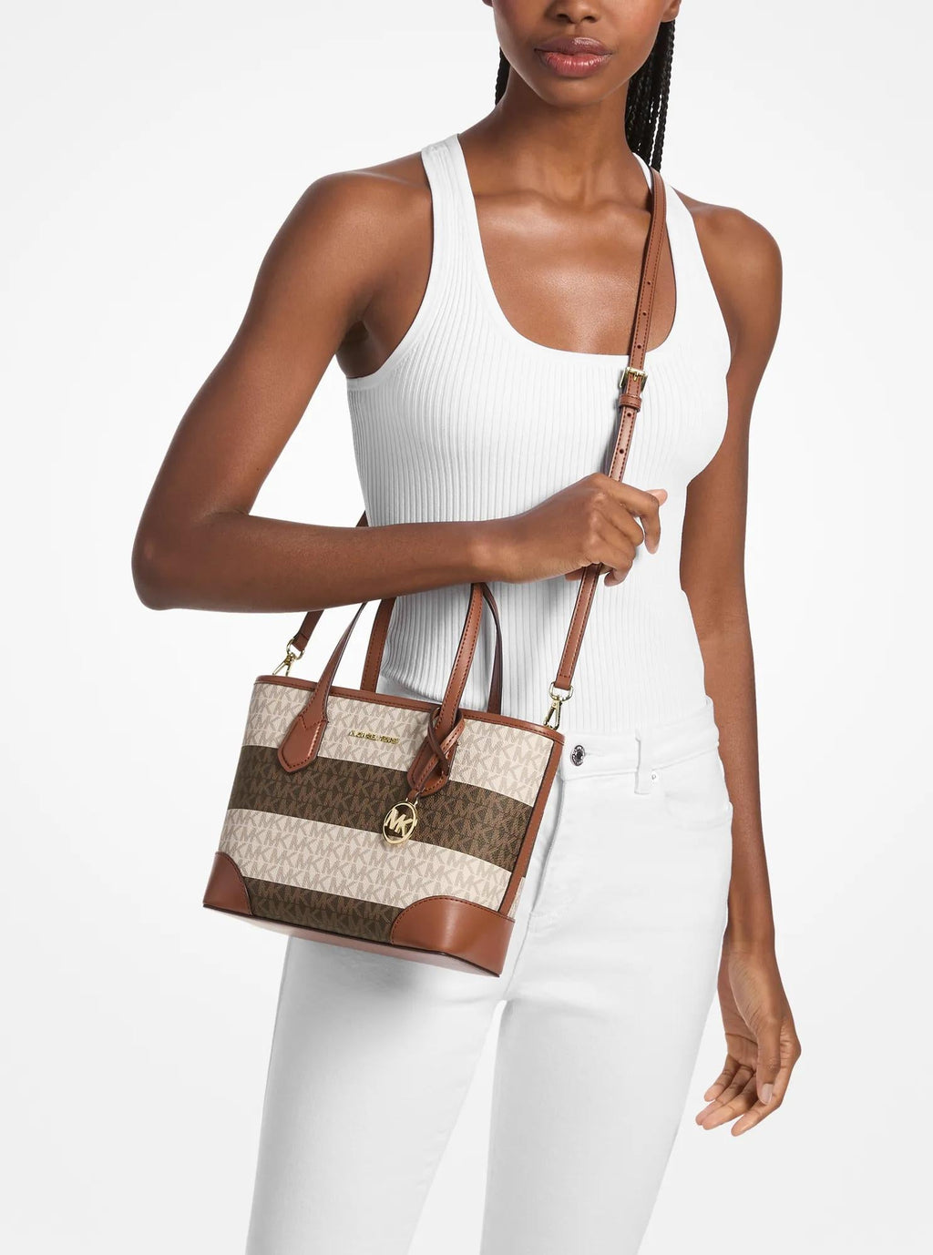 Eva Extra-Small Striped Signature Logo Convertible Tote Bag