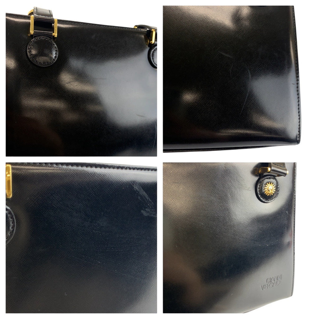 Versace Sunburst Black Enamel Shoulder Tote
