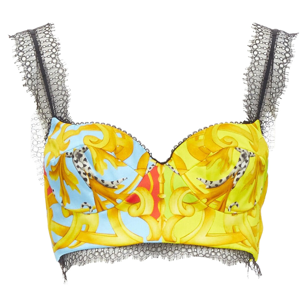 Versace print lace boned bustier top