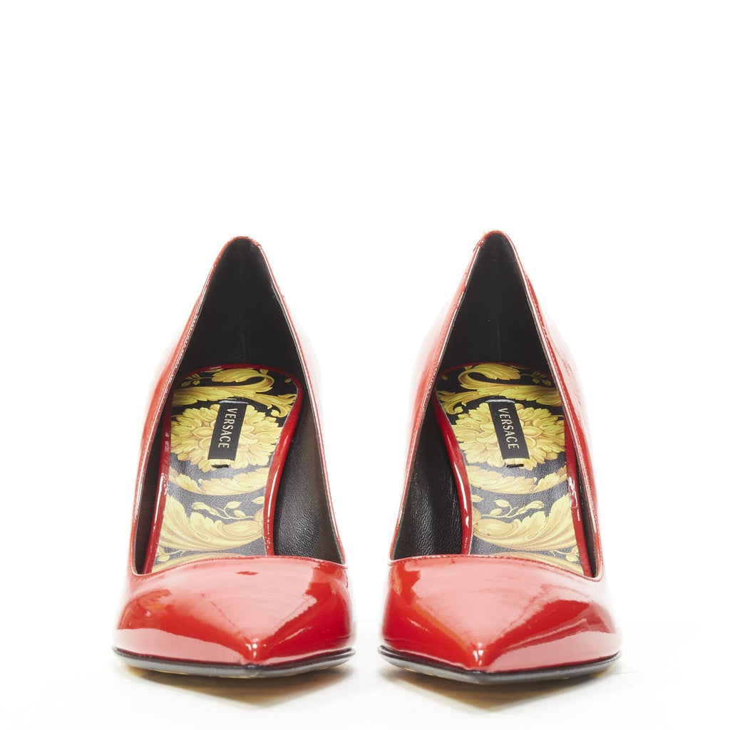 Versace red patent Medusa stud pumps