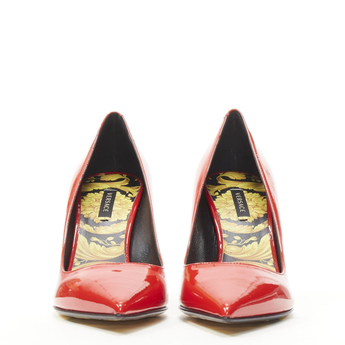 Versace red patent Medusa stud pumps