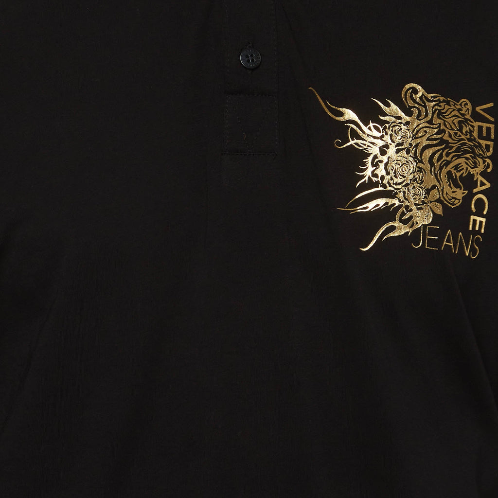 Versace Jeans Black Logo Tiger Graphic Jersey Polo Shirt