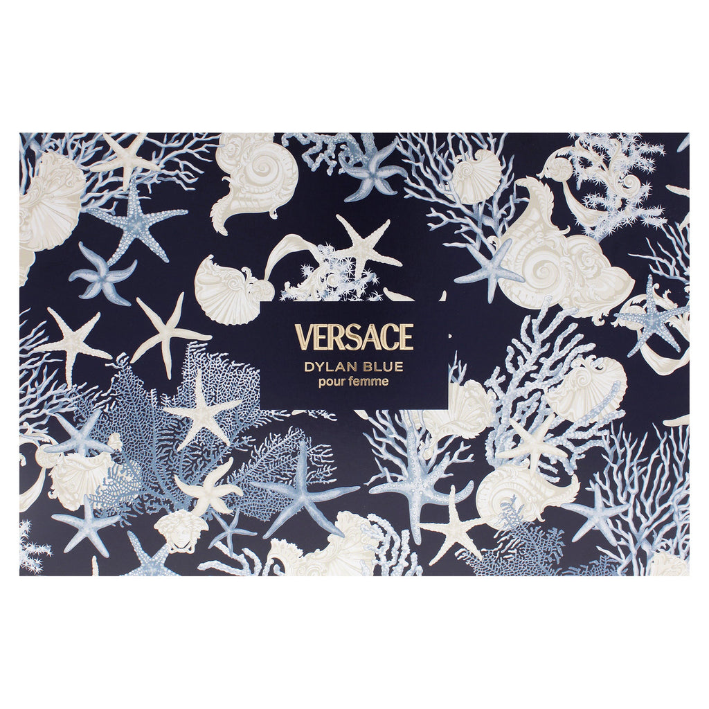 Dylan Blue by Versace for Women - 4 Pc Gift Set 3.4oz EDP Spray, 0.17oz EDP Splash (Mini), 3.4oz Body Lotion, 3.4oz Bath and Shower Gel